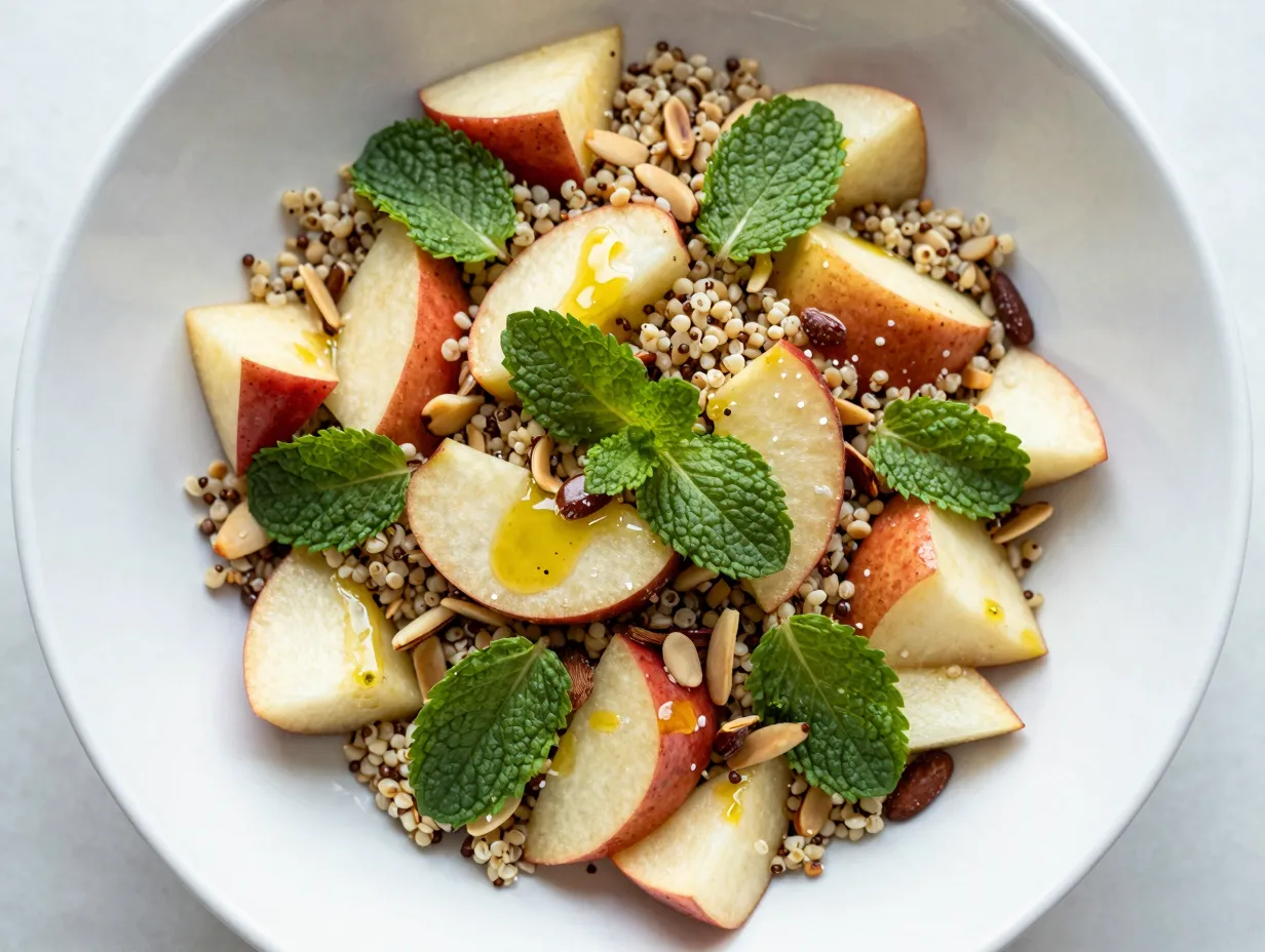 Quinoa and apple salad with almonds and mint