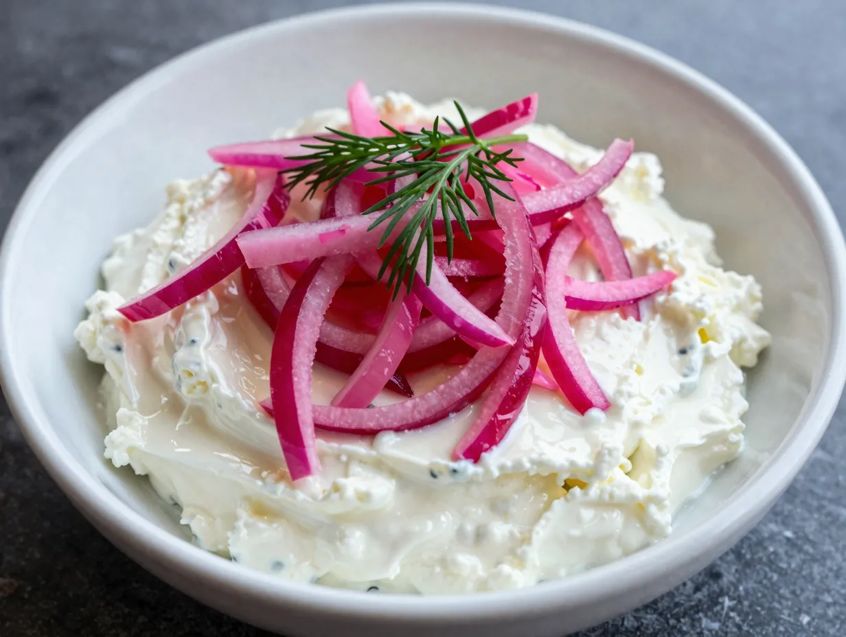 Smoked salmon dip with cream cheese dill and pickled red onion