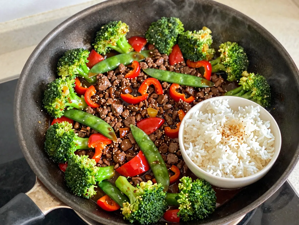 1 one pan beef and veggie stir fry