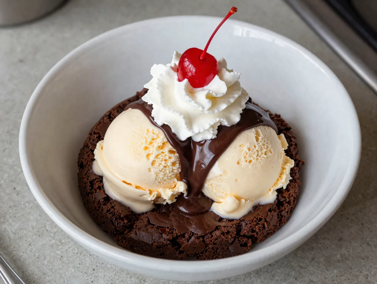 Classic hot fudge brownie bowl sundae