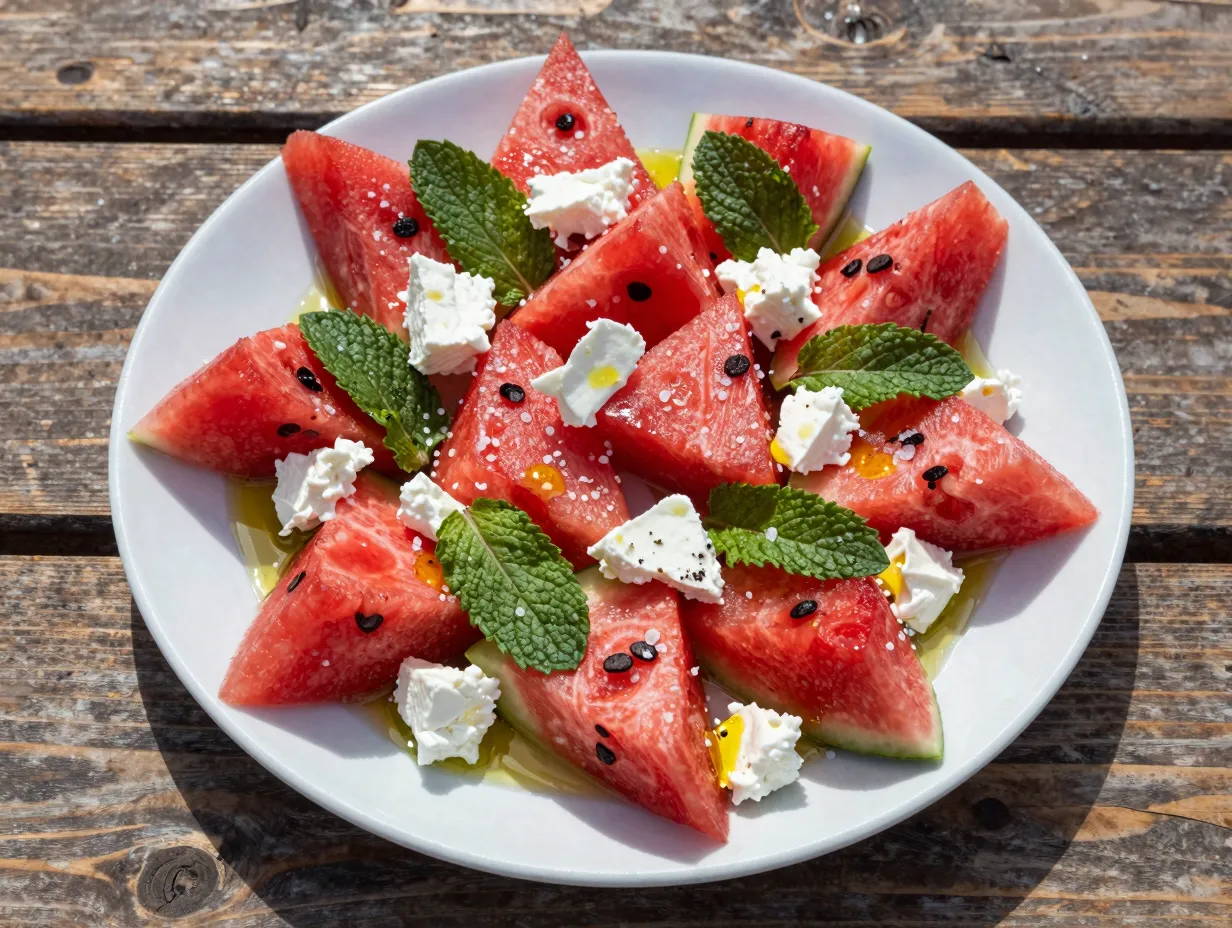 Watermelon and feta salad with mint and lime