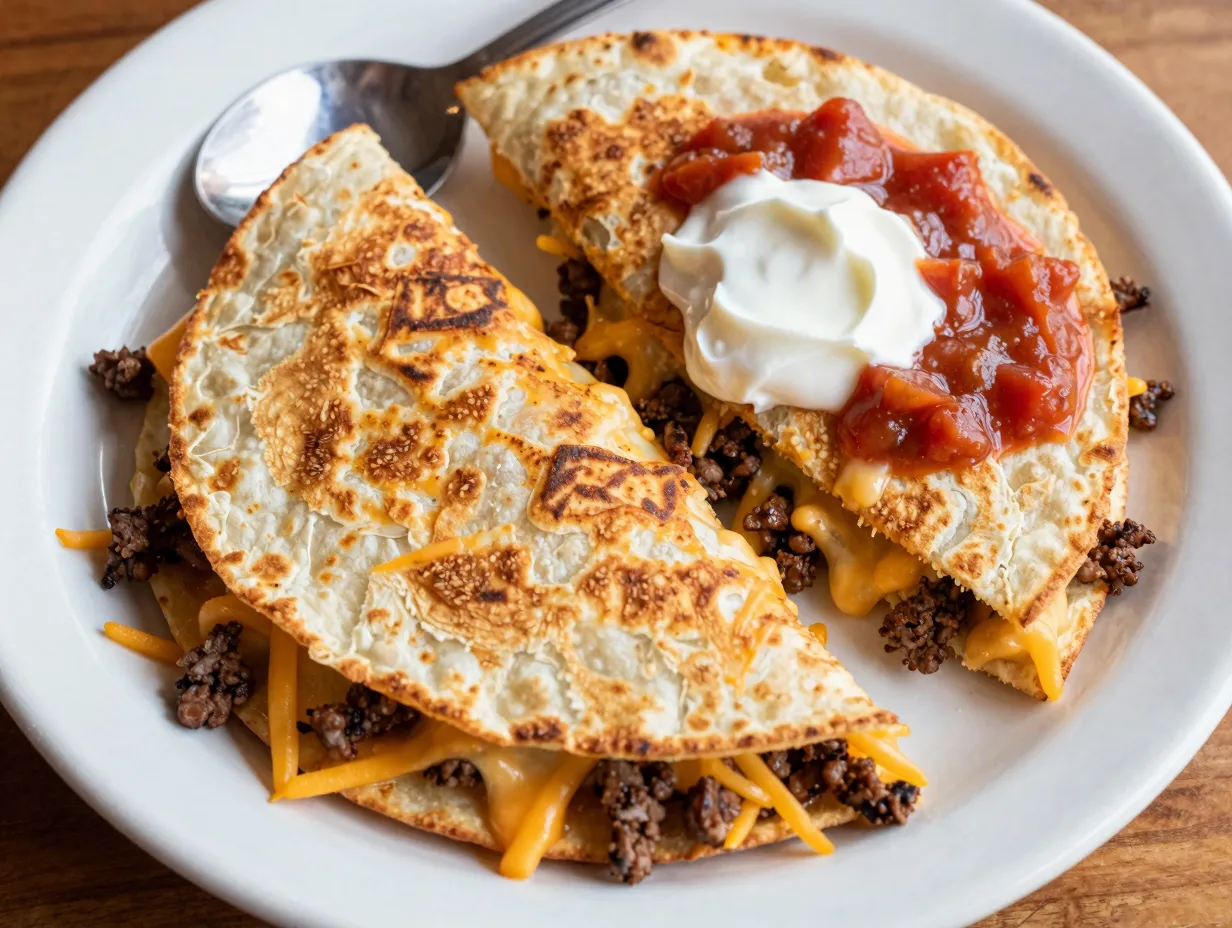 2 cheesy beef quesadillas