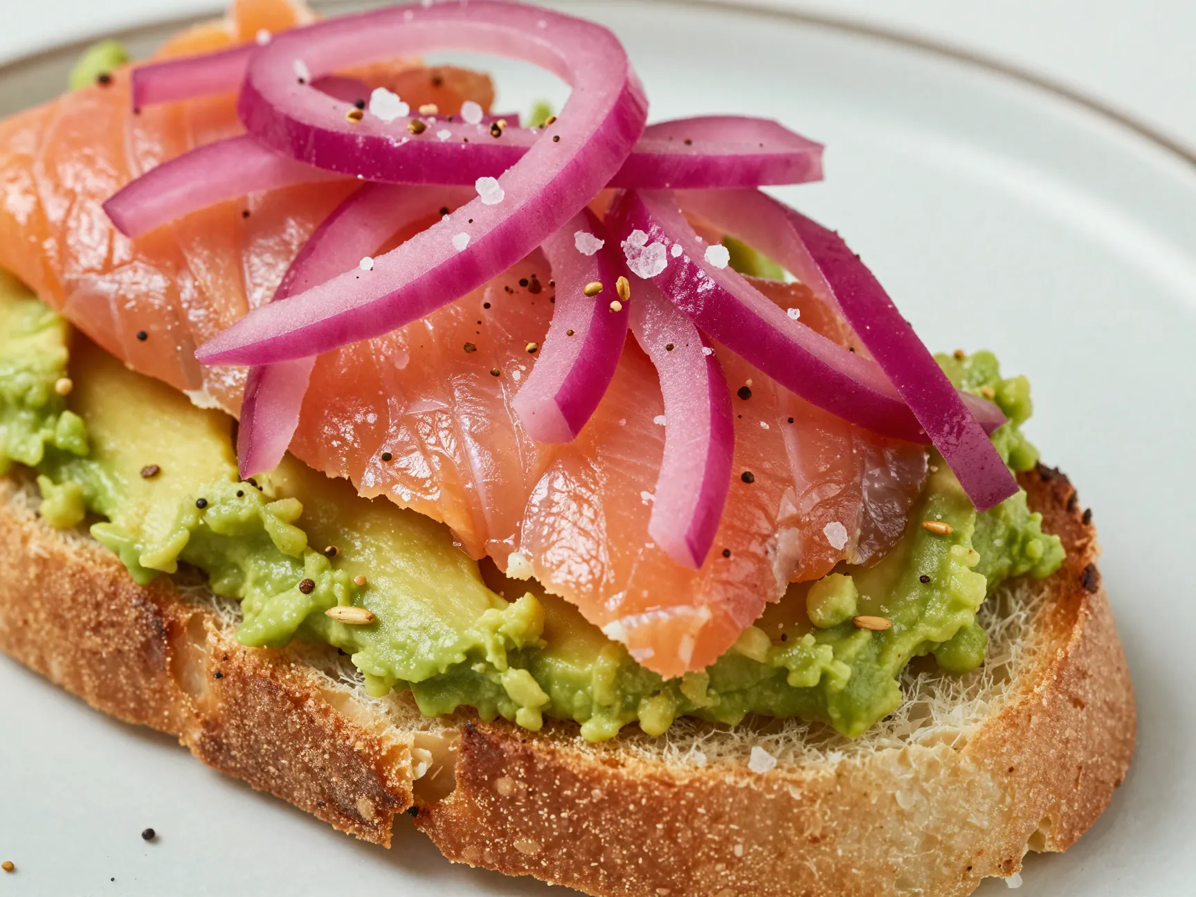 Avocado everything bagel seasoning and pickled red onion