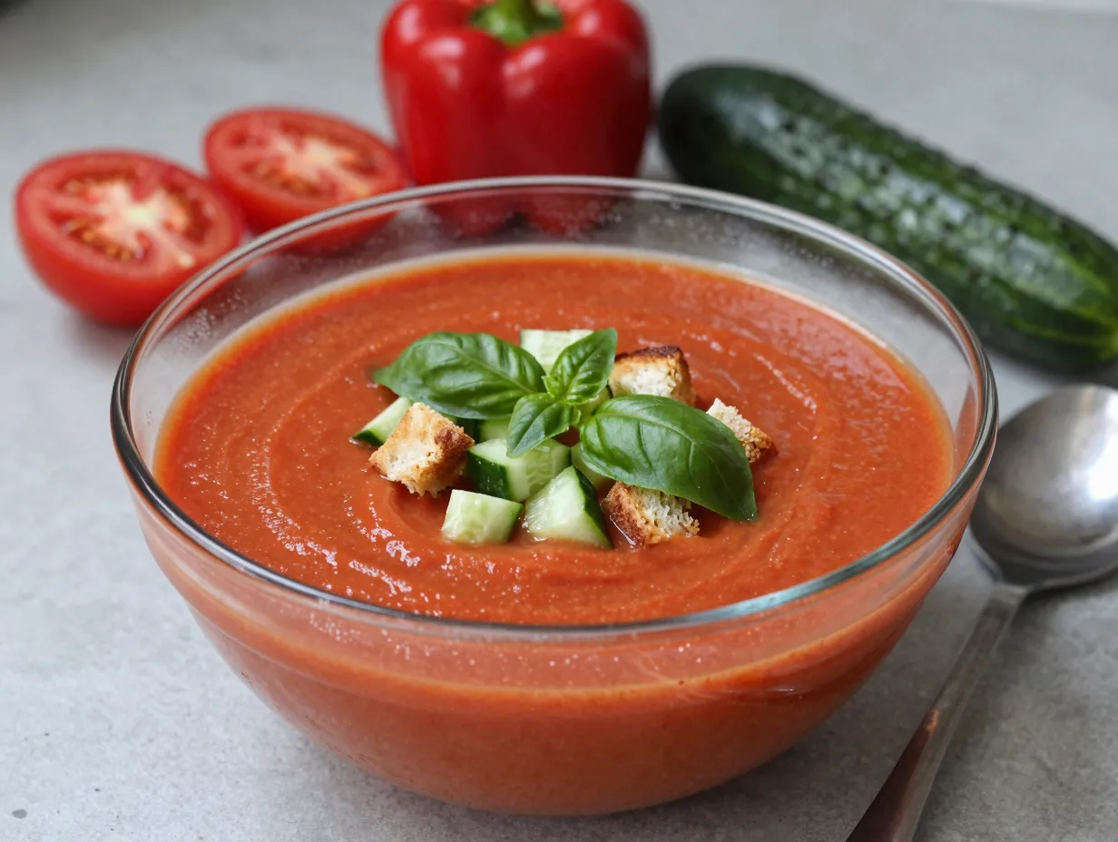 Chilled gazpacho with garden vegetables