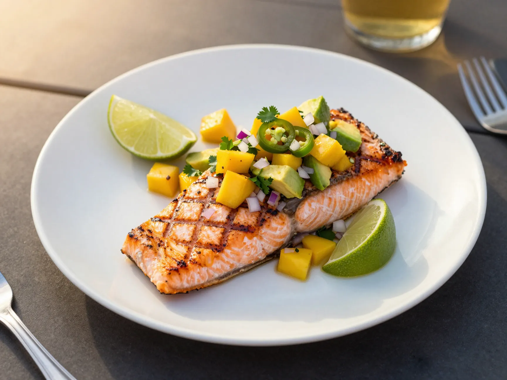 Grilled salmon with mango avocado salsa