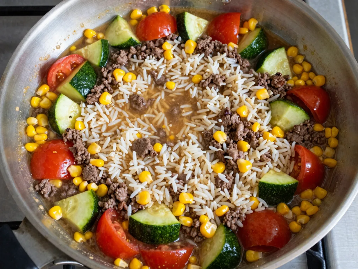 6 skillet beef and rice with vegetables
