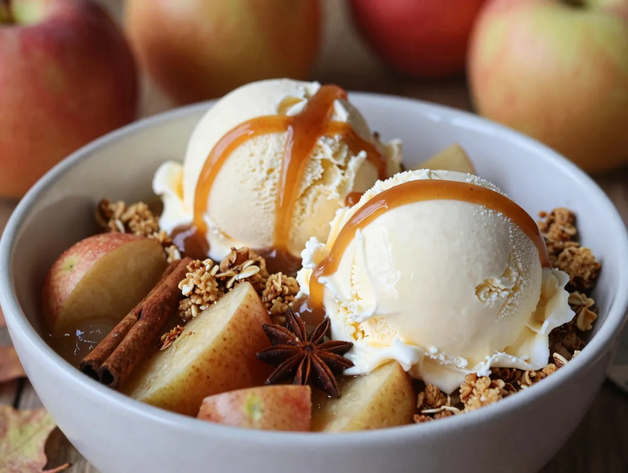 Salted caramel apple crumble sundae