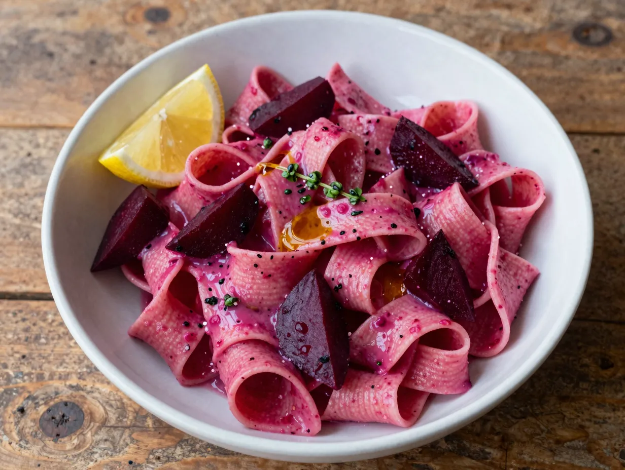 Pink beet pasta sauce
