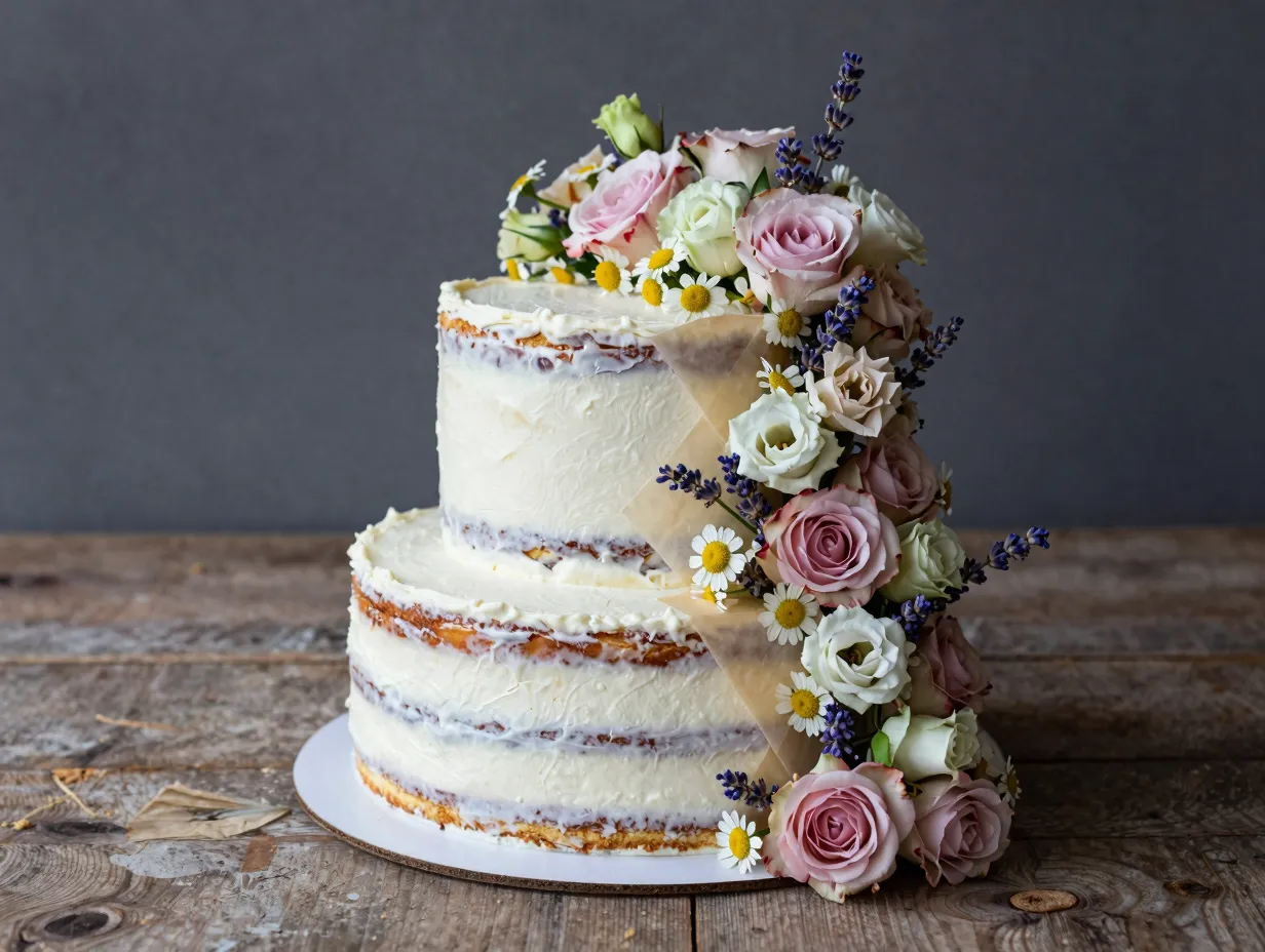 2 naked cake with fresh flowers