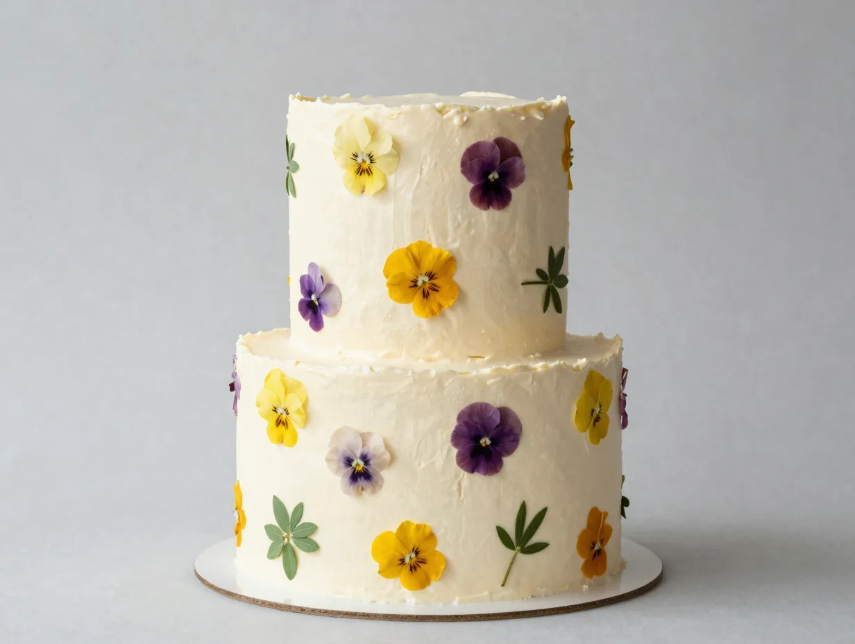 3 pressed edible flower minimalist cake