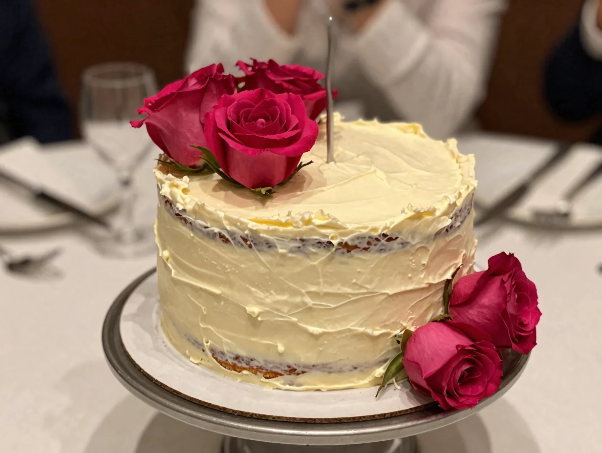 5 semi naked buttercream cake with fresh roses