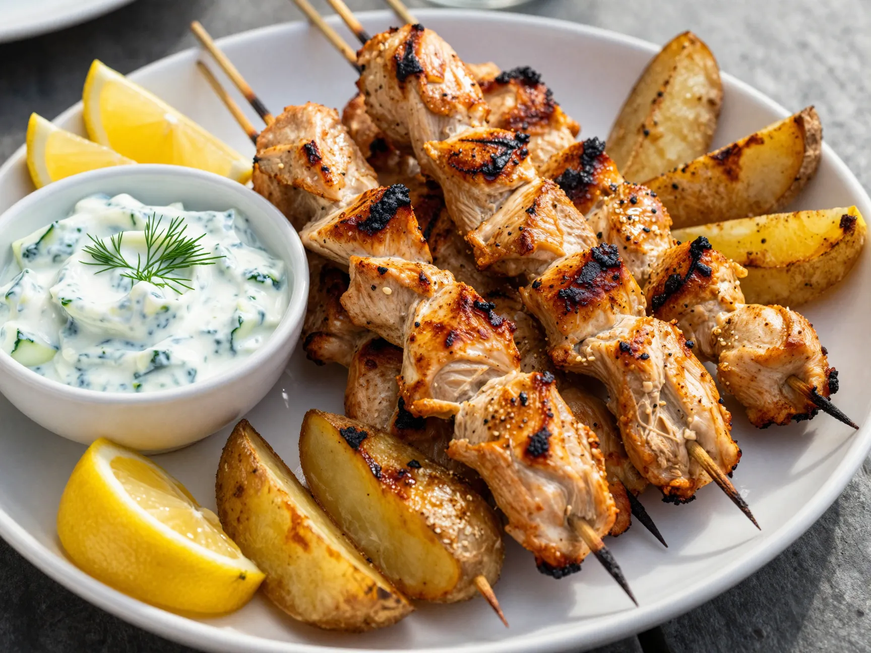 Greek chicken skewers with tzatziki