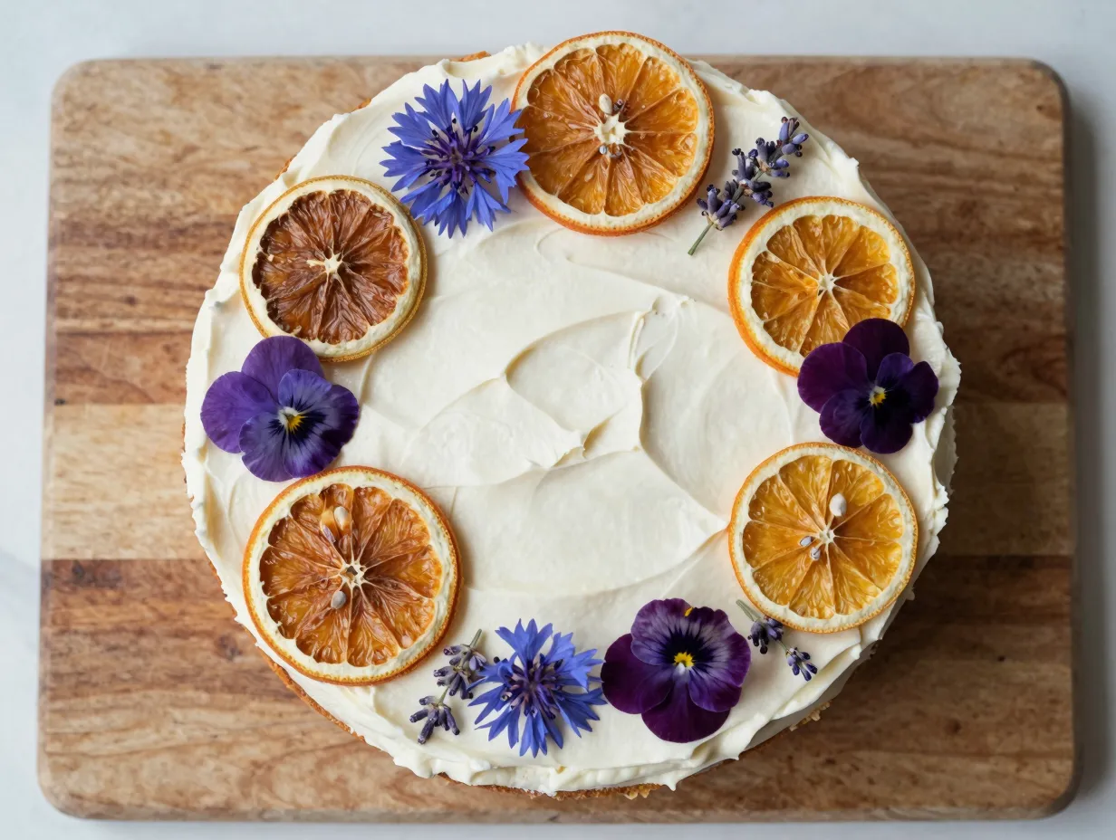 8 edible flower and dried citrus cake