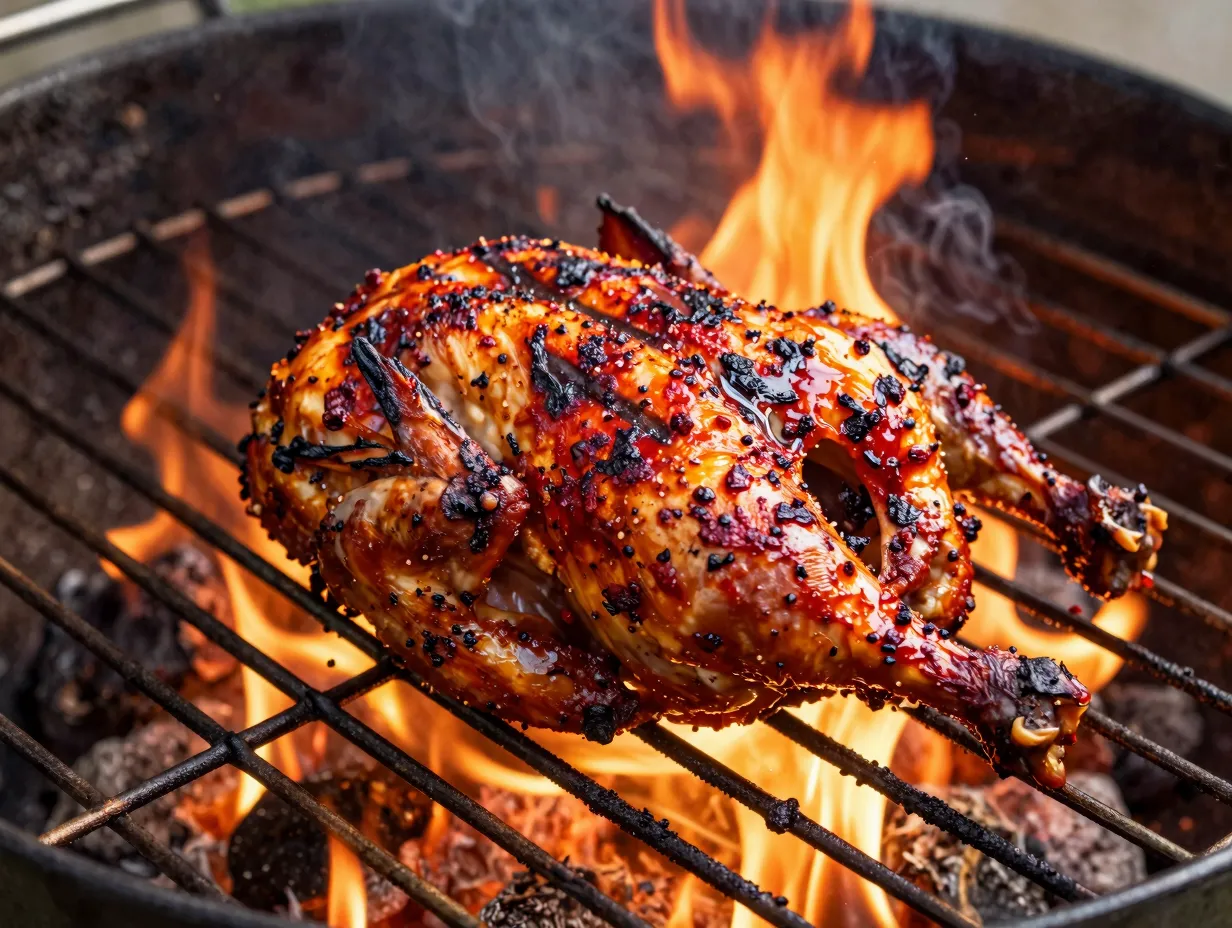 Spatchcock peri peri chicken grilled with crispy charred skin