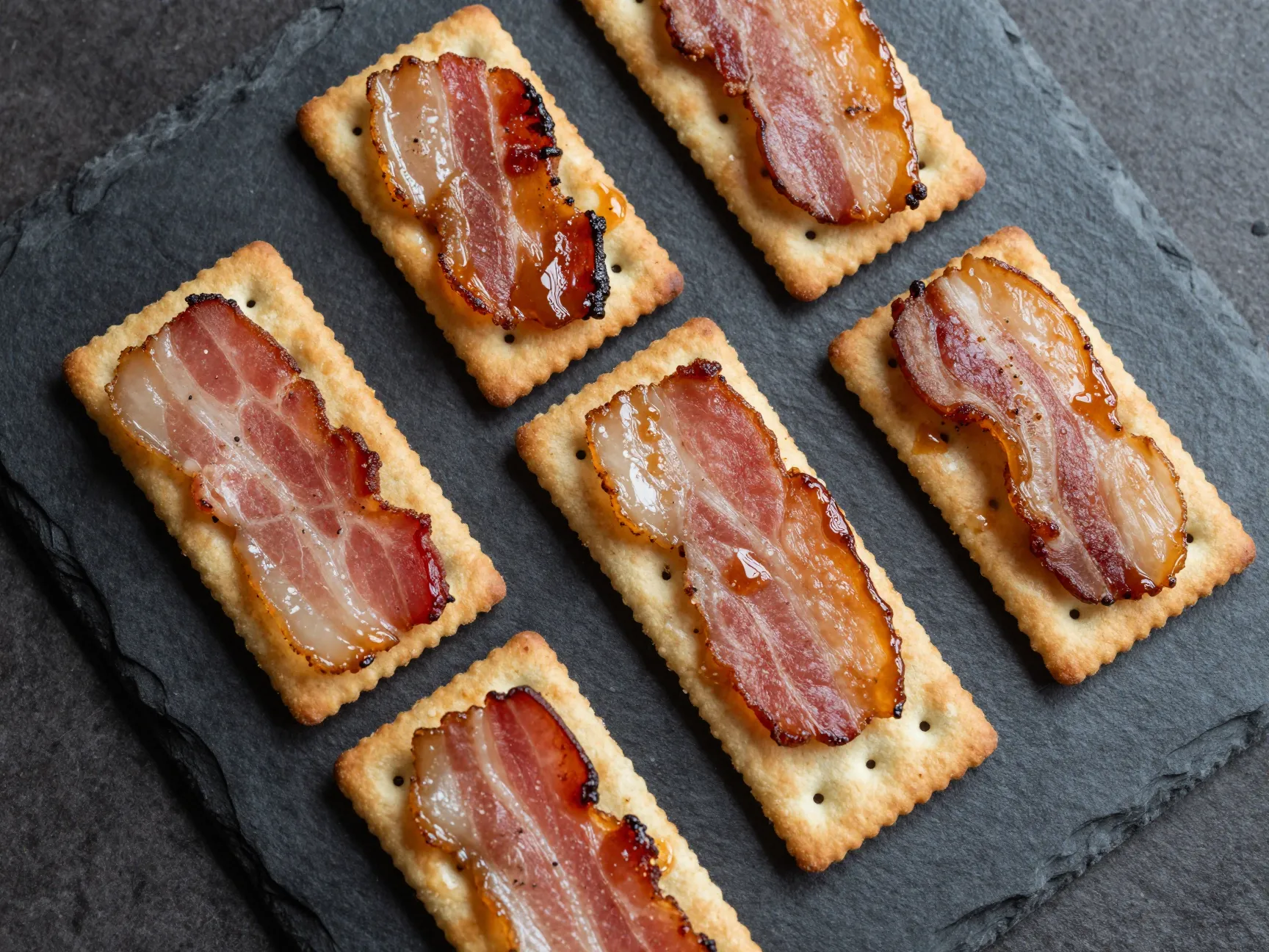Sweet and savory bacon wrapped crackers on platter
