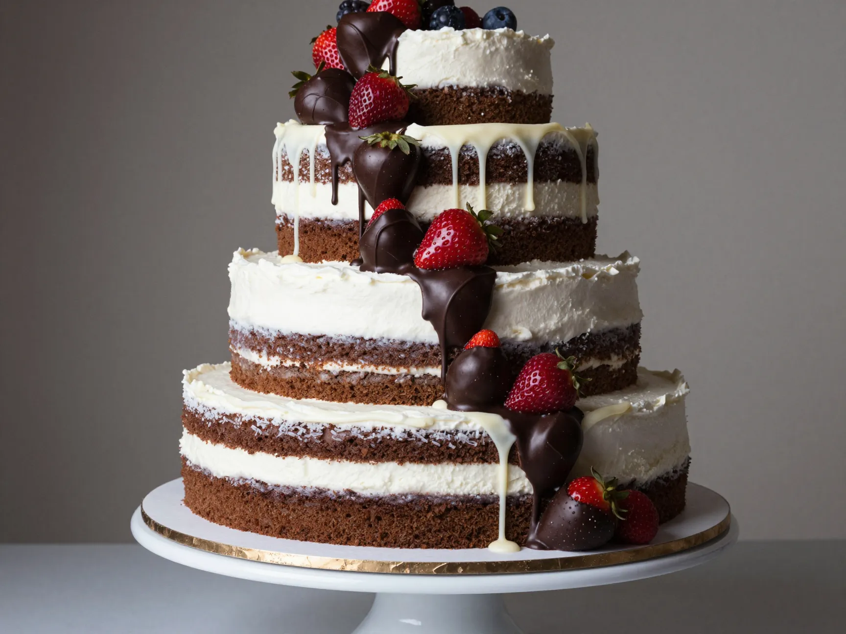 The chocolate dipped strawberry tier cake