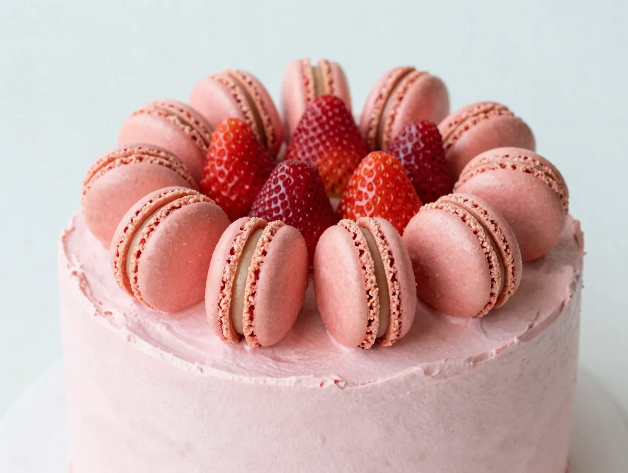 The strawberry macaron tower cake