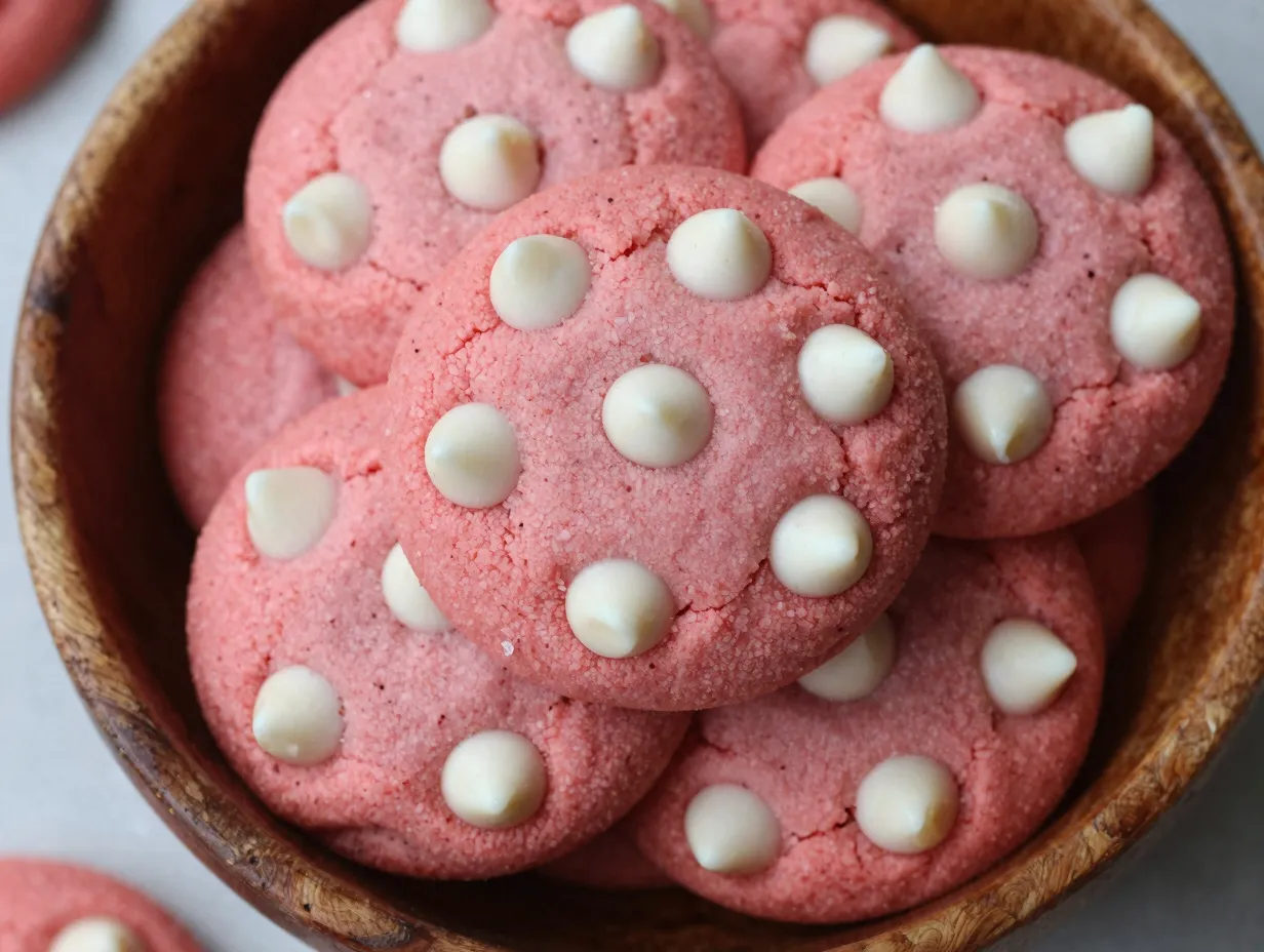 Strawberry cake mix cookies with white chocolate chips