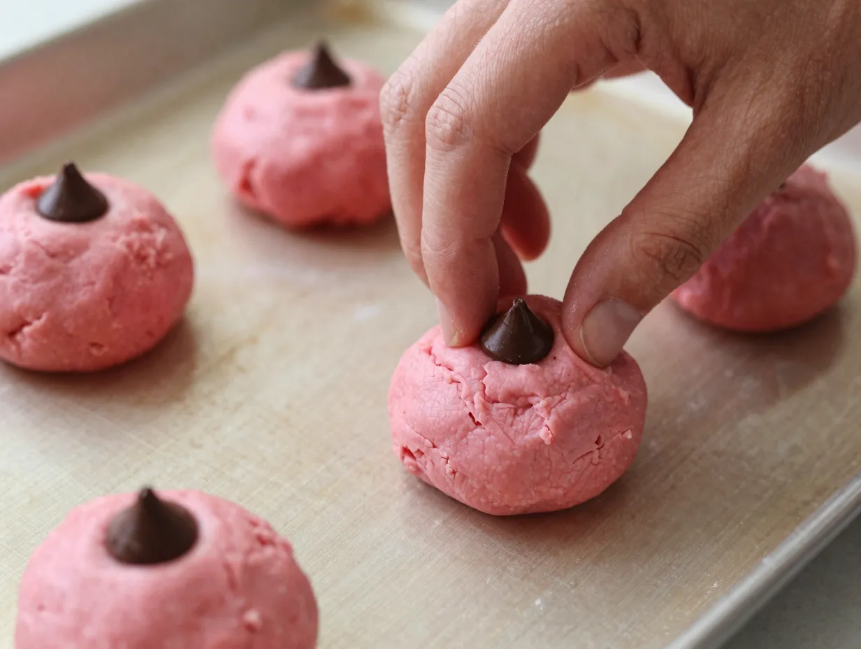 Strawberry cake mix cookies with chocolate chips
