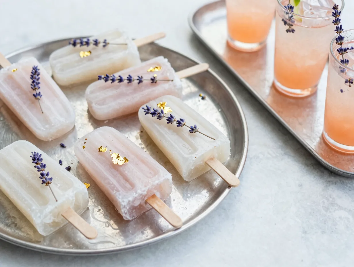 Tray of elegant signature cocktail popsicles for guests