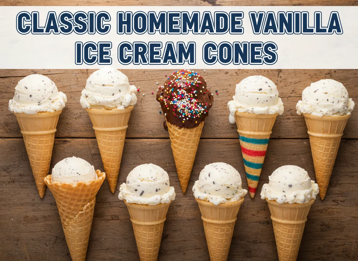 Classic homemade vanilla ice cream cones