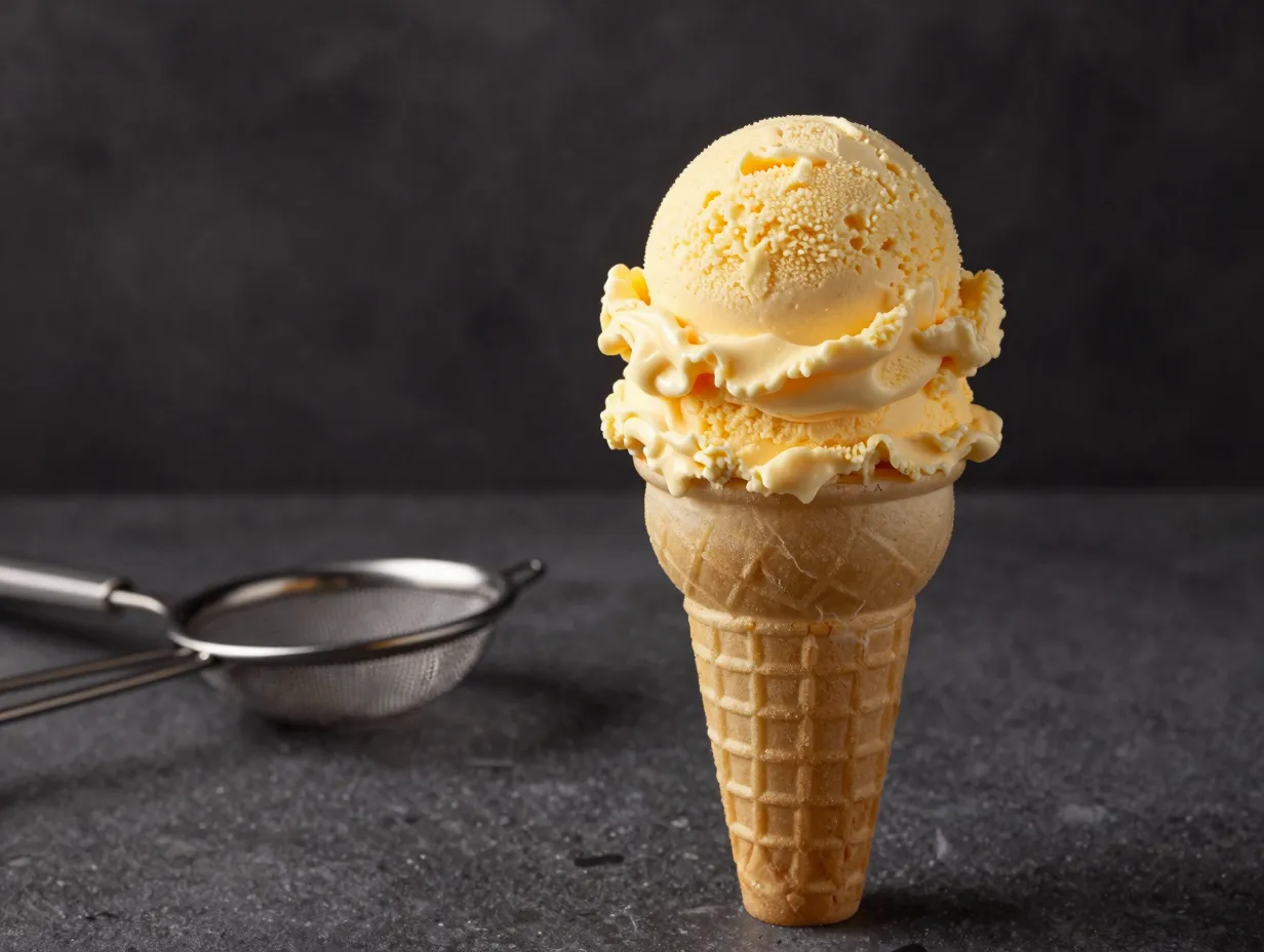 French vanilla ice cream in a classic sugar cone
